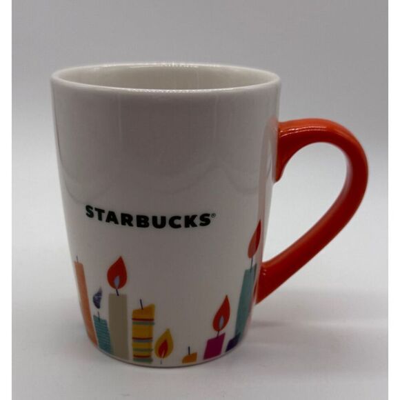 Starbucks Birthday Candles 10 oz Coffee Mug Cup 2020 White w/Orange Handle - Picture 1 of 5